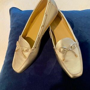 Talbots Gold Leather Flat loafers with Bow -never worn
